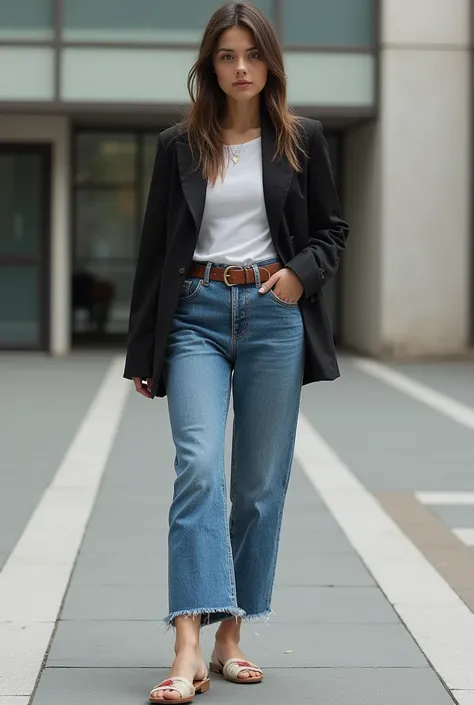 Outfit with box-colored denim 
