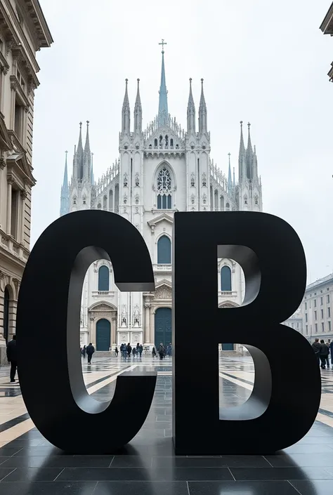 black CB letters in the center and a white cathedral in the background 