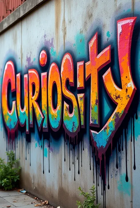 A graffiti that says curiosity 
