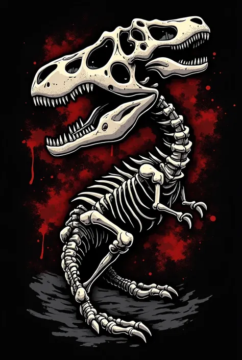 / imagine message : Illustration of a raptor dinosaur bones a sticker with a black background,   in bold  ,  irregular edges , trashcore ,  light shading style --v 5 .2