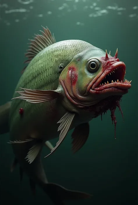 A piranha that suffered several mutilations per bite.