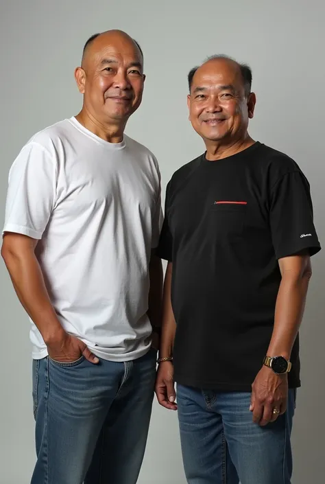 Photo of Prabowo Subianto with an Indonesian man, bald-headed wearing a t-shirt and jeans