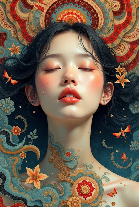 Official Art,  unity 8k Wallpaper , Super detailed,  beautiful 、Artistic, masterpiece, Best Quality, Chinese style, (zenTangle, Mandala, Tangle, enTangle), Flower Ecstasy,  1 girl,  extremely detailed,  Dynamic Angle,  cowboy shot,  the most beautiful form...