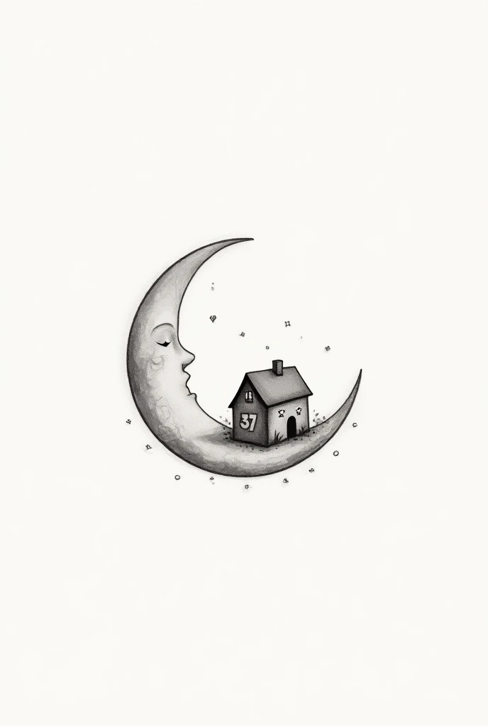  on a white background,  create the following tattoo : "For you ,  Im going to the moon "  and that represents a moon with a house and that in the house I have the number 37 
