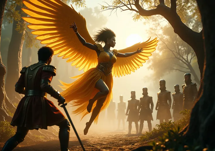 The African queen ends the attack with a powerful jump , extending her golden wings to the fullest while her Looking expresses determination and power. The dress flows in a dramatic movement , creating an effect of strength and elegance . Napoleon, in...