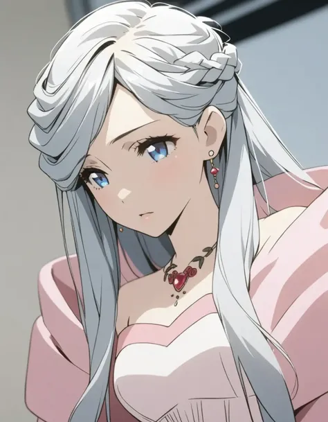 (((best quality))),((ultra-detailed)),((illustration)),((disheveled hair)),((frills)),(1 girl),(solo), 1girl, dress, earrings, jewelry, long hair, long sleeves, photo (medium), solo, Princess Dress, Silver Hair, blue eyes