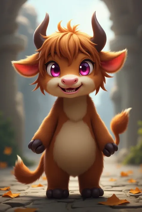 fringe,  animal ears ,  Twin tails,  hair between eyes, Horns,  pointed ears , anthro, furry, cow,Campaign, smile, Teeth,  pink eyes , smile ligera, 