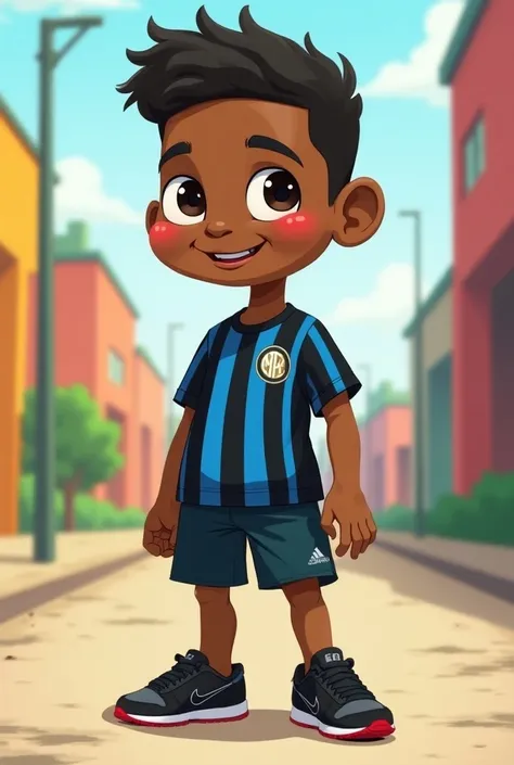 I would like a cartoon like the Simpsons who is a black boy wearing the Inter Milan sweater and wearing black Jordan sneakers