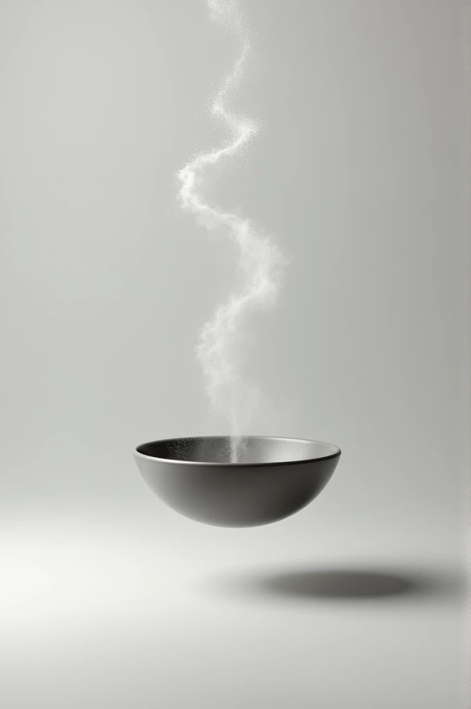 Create a minimalist image in gray tones with a bowl falling dust