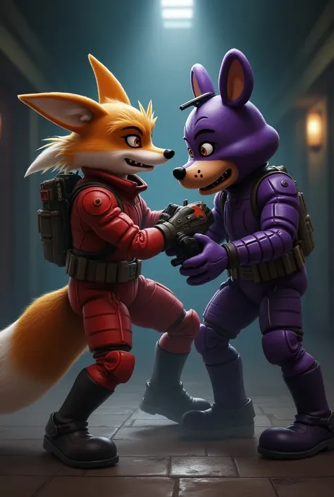 Generate Fox McCloud fighting William Afton 