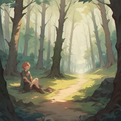 A girl being hiding in the forest, 