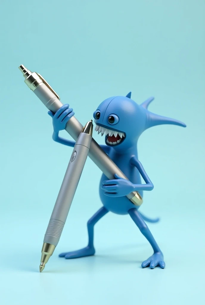 Make the blue pen eating a pen