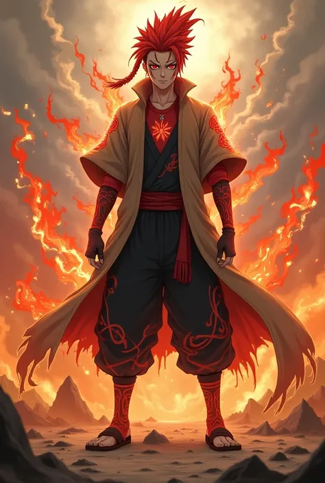 A Naruto character with Mangekio Amaterasu Uzumaki wise mode and Shukaku 