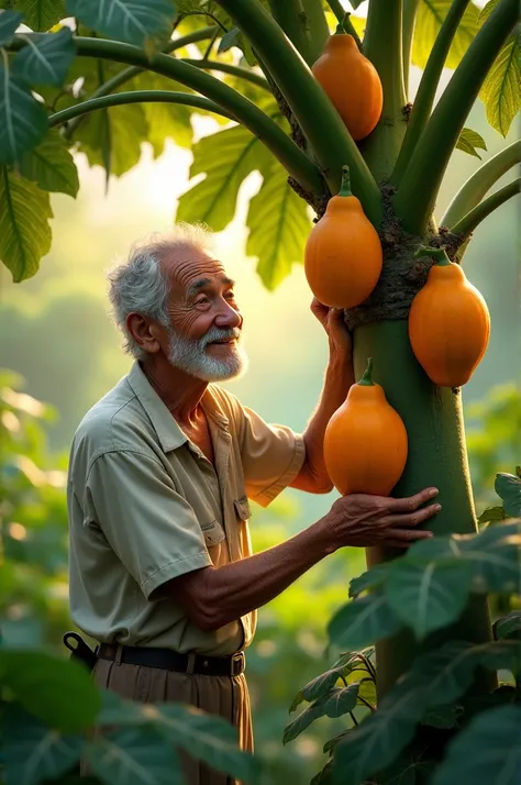 A grandfather with a papaya tree 