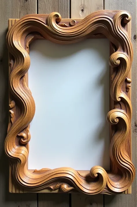 Wooden picture with sea wave curves