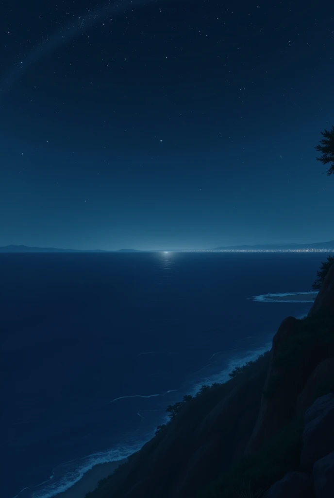 Distant ocean view from a viewpoint at night
