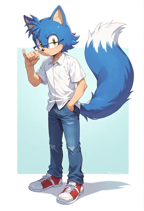 male cat, ((sonic character oc )), male adult, ( dark blue fur in all body ), ( light white inner ears ), (alone), ( short hair ...