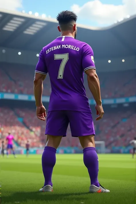 Soccer player in purple uniform written on Esteban Morillo number 7