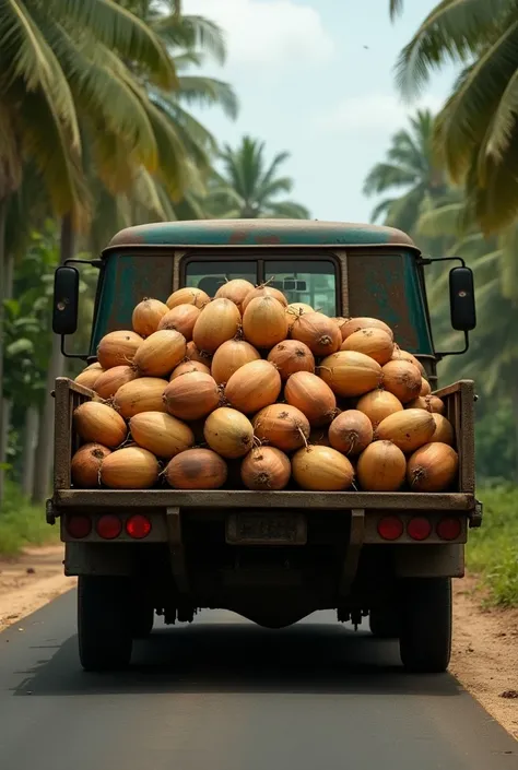 Image of a truck loaded with coconut, real image