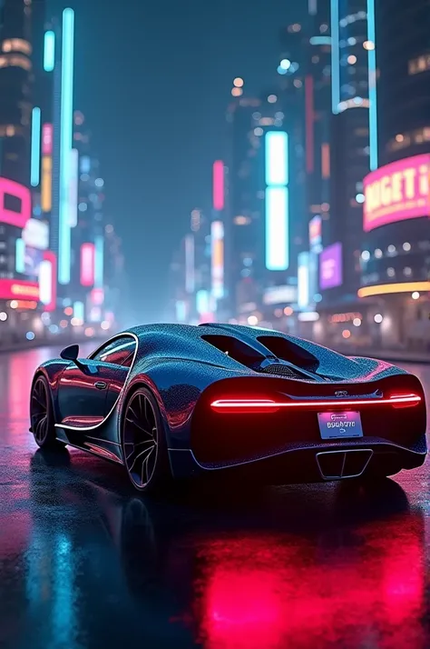  The Bugatti Centodieci car in a city at night,with incredible lighting  