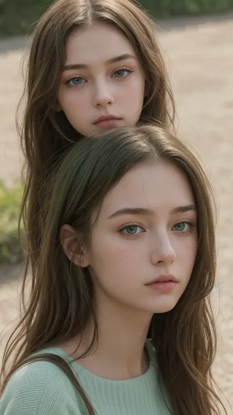 extremely detailed face. a european girl. delicate features. oval face. half-closed eyes. green eyes. long messy hairstyle. emotionless expression