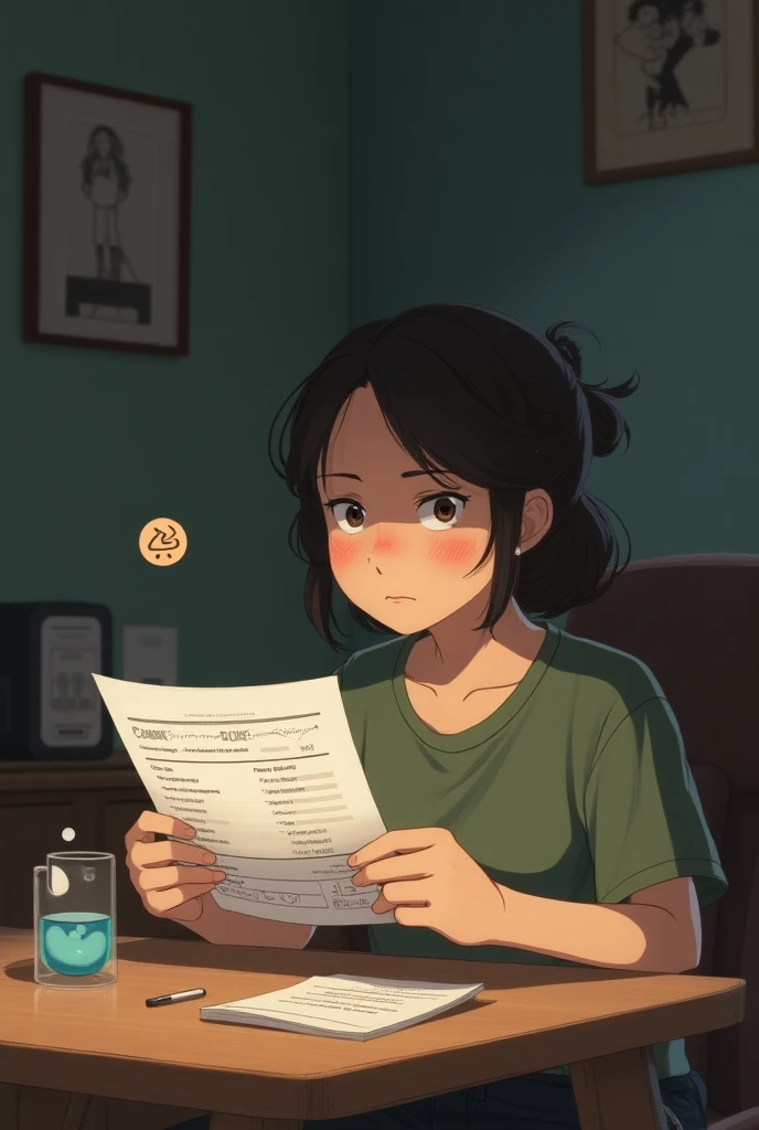 Create an image in the style of Makoto Shinkai A person looking at a higher utility bill, with icons representing water and electricity usage.