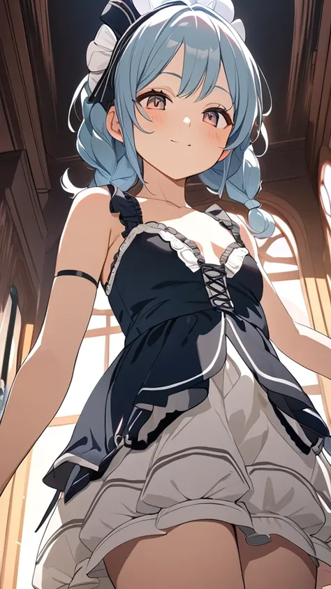 1 girl, ( cute face),  small breasts, look back, (to many pose:1.2), Fantasy anime Lolita fashion, In an antique room,  cowboy shot, (from below:1.2), game cg, absurdres,  highres icon, ultra detailed, beautiful, masterpiece, best quality