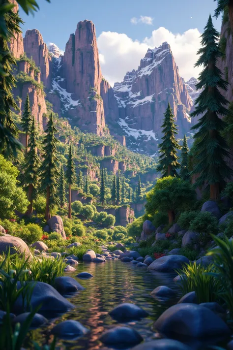 image of minecraft scenery,  trees, mountains, river, sky, clouds, mages must be of the highest quality with cinematic lighting and 16K resolution. Great attention to symmetry will be used to make the characters mysterious and alluring. Artwork must be a m...