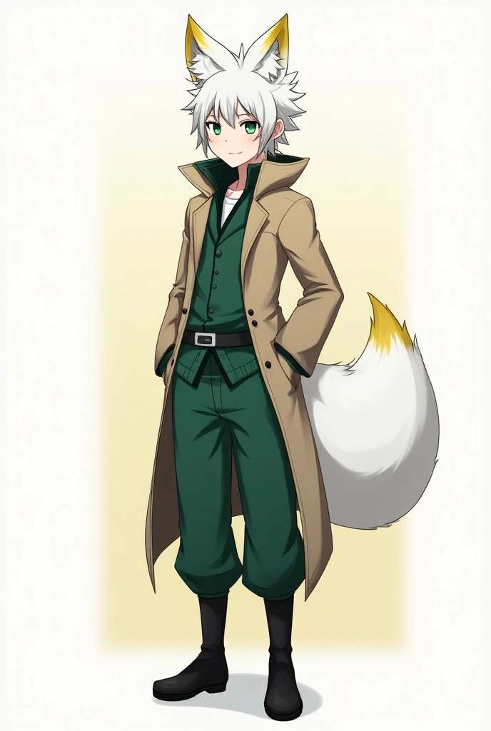 *im a male kitsune and I’m 19 years old and my name is Caleb I’m 6 feet tall with natural short white spiky hair with golden tips and white fox ears with golden tips and a white fox tail with a golden tip and emerald green eyes I am perfectly fit and muscu...