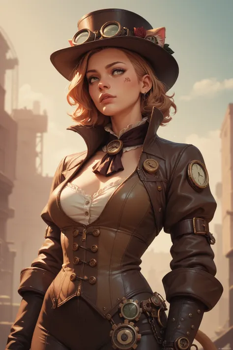 Woman wearing a steampunk catsuit