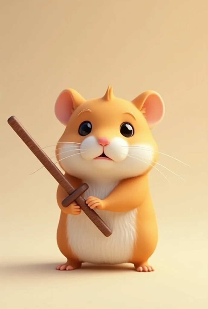 Super realistic, movie-like hamster character holding a candy sword in the shape of Pocky, ( full body), Standing figure up to the feet   　Chibi character  