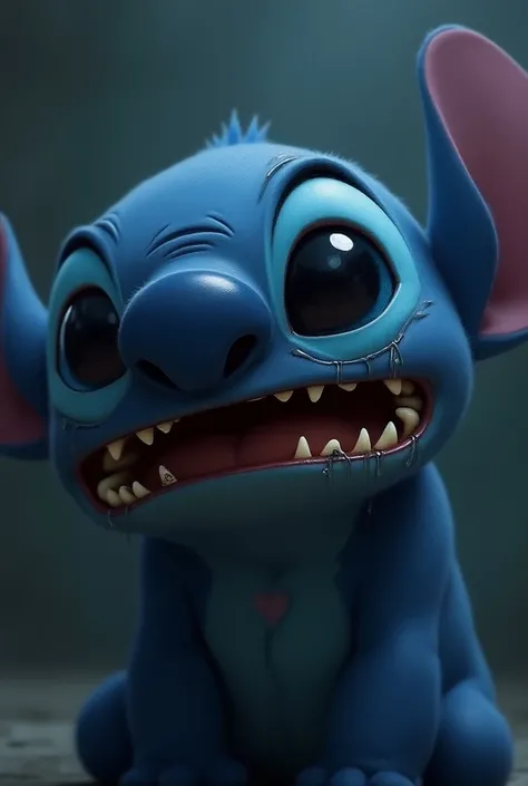 Create me images of sad Stitch crying with tears in his eyes and cheeks