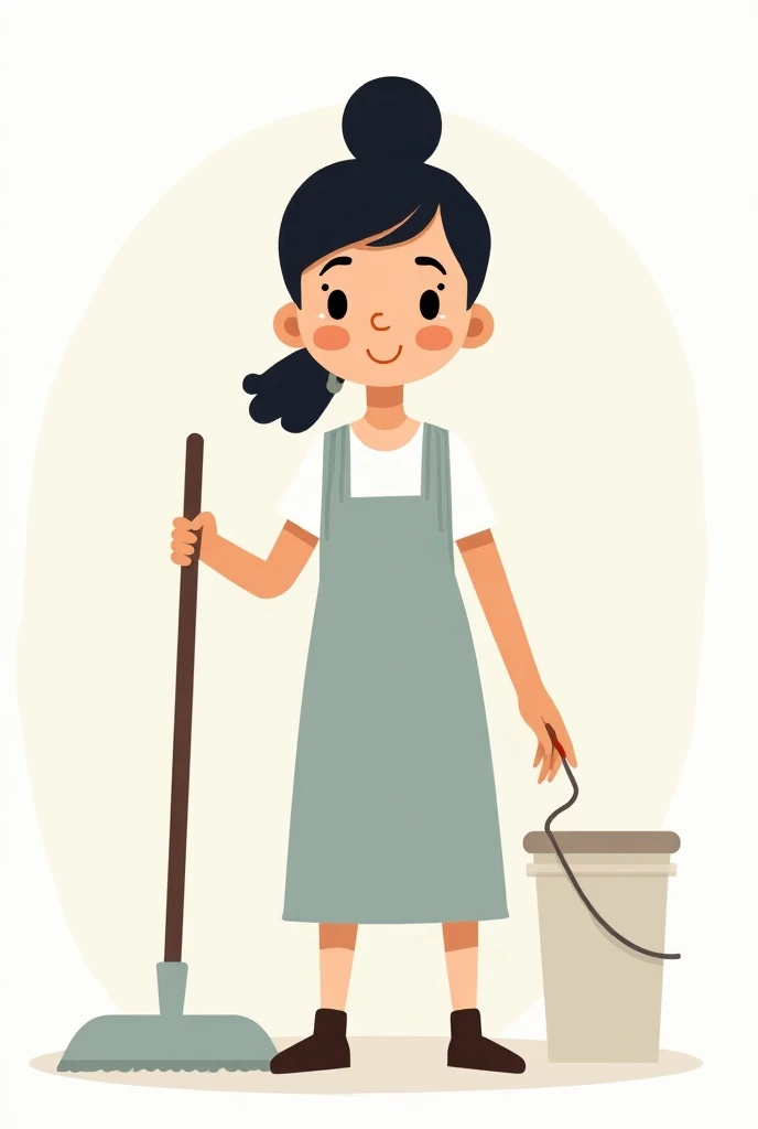 Cleaning girl icon with long curly black hair 