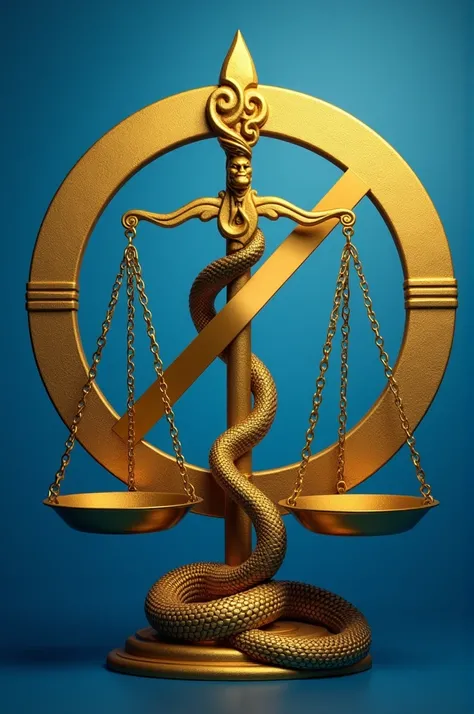  Golden circle blue background in the middle of a scale with a snake, a gold ribbon crossed underneath that Dan  