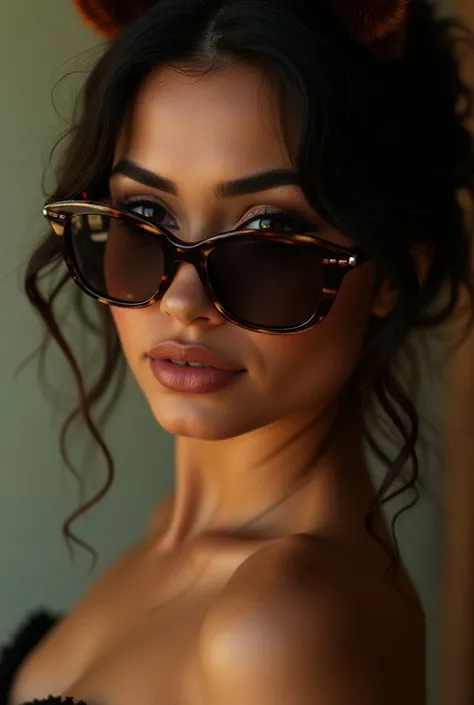 A BEAUTIFUL MEXICAN WOMAN WEARING SUNGLASSES WITH A HORSES HAIR 