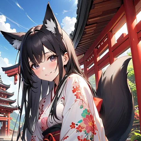 ((32K)), ((Best Quality)), (( ultra high resolution )), (( Hi-Res)), ((超 Hi-Res)), (( highly detailed CG)), ((unity 32K wallpaper)), (masterpiece, Best Quality),(One fox girl)、Black fox ears、(1 black fox tail :1.2)、 beautiful dark eyes 、Black Hair, straigh...