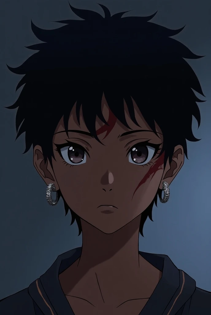 Creates an anime-style image of a black teenager with earrings and a scar 
