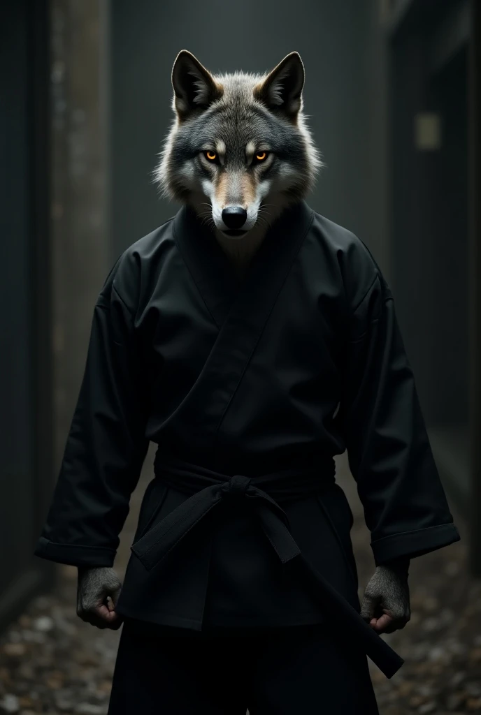 Wolf in black taekwondo suit