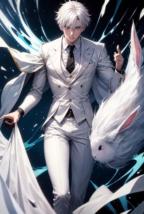 White-haired male who has phantom powers and wears a bunny mask