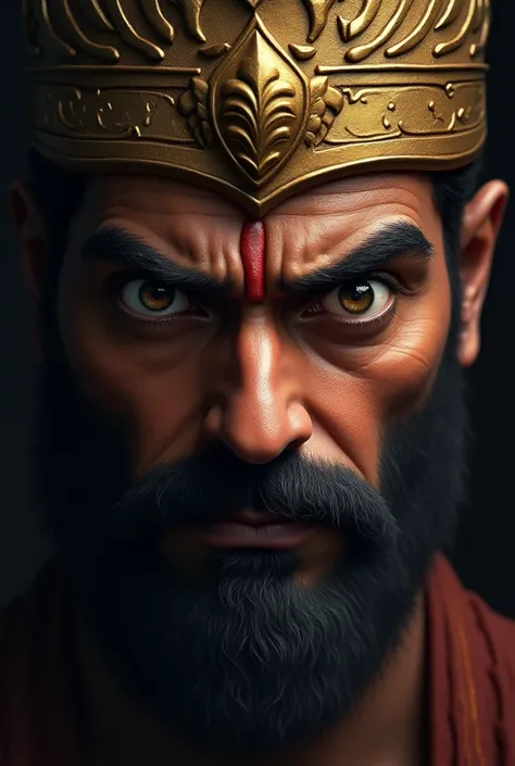 राजा की बड़ी-बड़ी डरी हुई आंखों पर क्लोज-अप। Indian character image realistic,