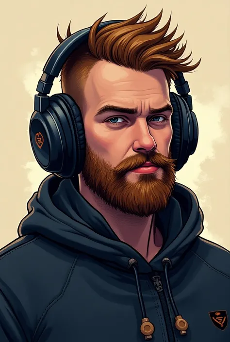 Illustration dun gamer chauve avec barbe de 2 semaines et avec un casque gaming