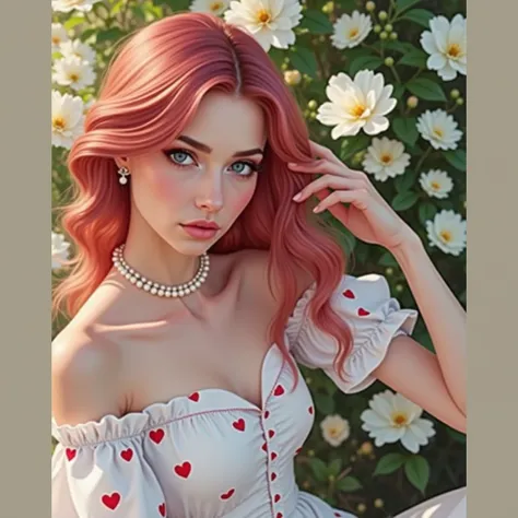 russian woman, (20 years old), beautiful model, perfect face, (long pink hair and a perfect body), Amazing beauty, blue eyes, smiling, (boobs:1.2), detailed muscles, (((hyperrealistic))),  The image is a portrait of a woman with long pink hair. She is stan...