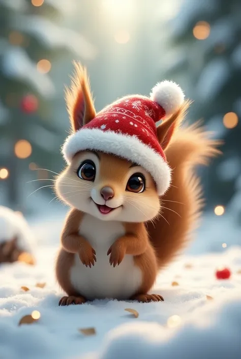 Squirrel with Christmas hat 