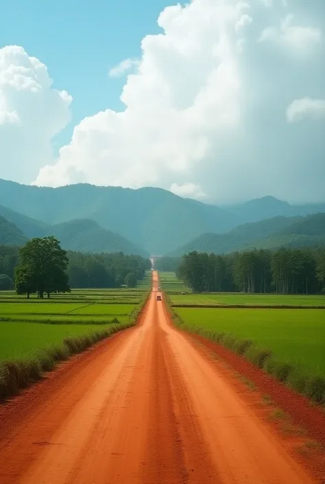  high quality，2k ultra high definition， Malaysian rural landscape {x} Malaysian asphalt road background,  road in the field , farmland,  lots of rainforest trees , soil landscape, expansive landscape, rural road,  dirt and lush landscape ,  red dusty soil ...