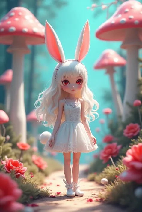 anime, Albino girl dressed as a white rabbit in Wonderland