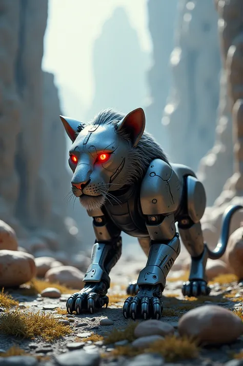 A little lion it is eyes red id robot in the world 