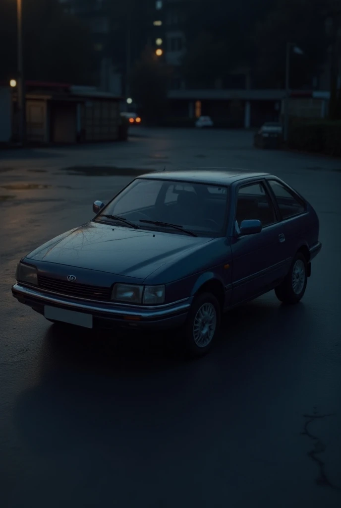 A dark blue two-door Hyundai Excel 96
