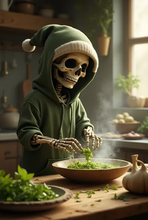 Pesto from the game helheim hassle. a skeleton girl with a hoodie and a winter hat 