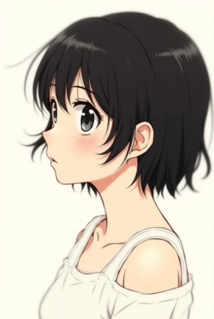 Make me a girl looking from the side  ( in profile)  that can only be seen on her manga type face