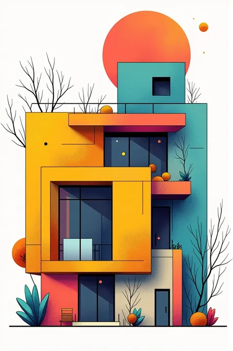 Home, apartment and building in an abstract linear sketch of architecture ,in bright colors 
